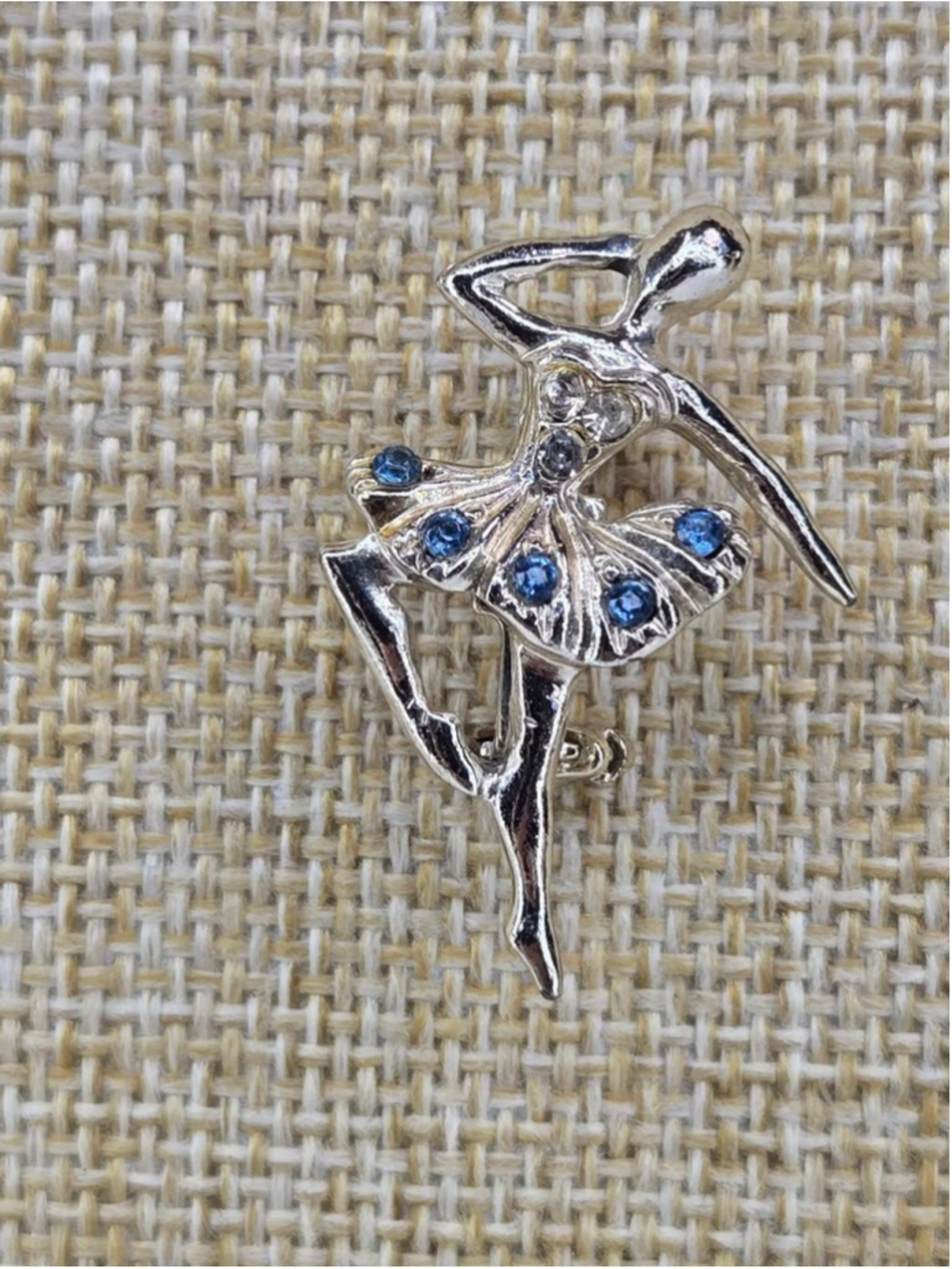Women's Brooch Ballerina Silvertone Blue Mini Crystals Sparkle Balletcore